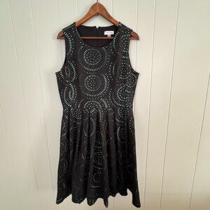 Calvin Klein Cocktail Eyelet Flowy Skirt Lined Black Blue Party Dress - 12